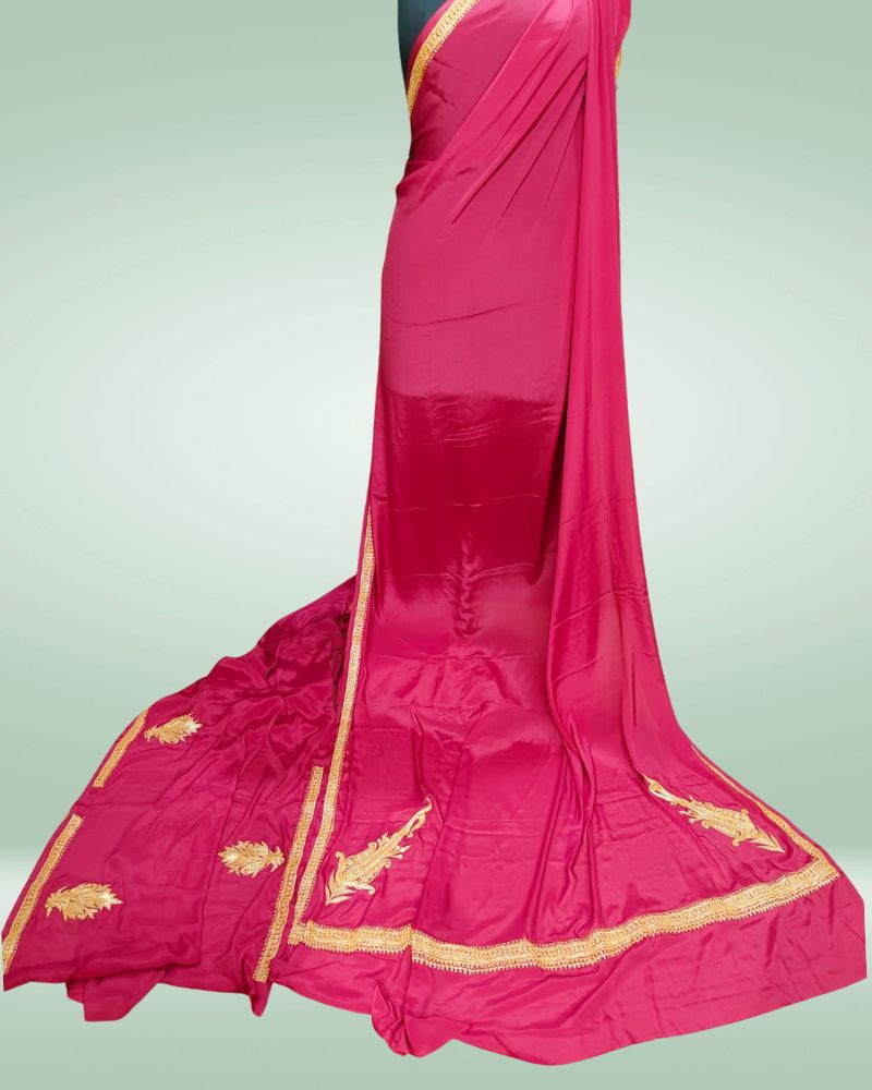 magenta tilla Kashmiri Tilla Saree - Image 1